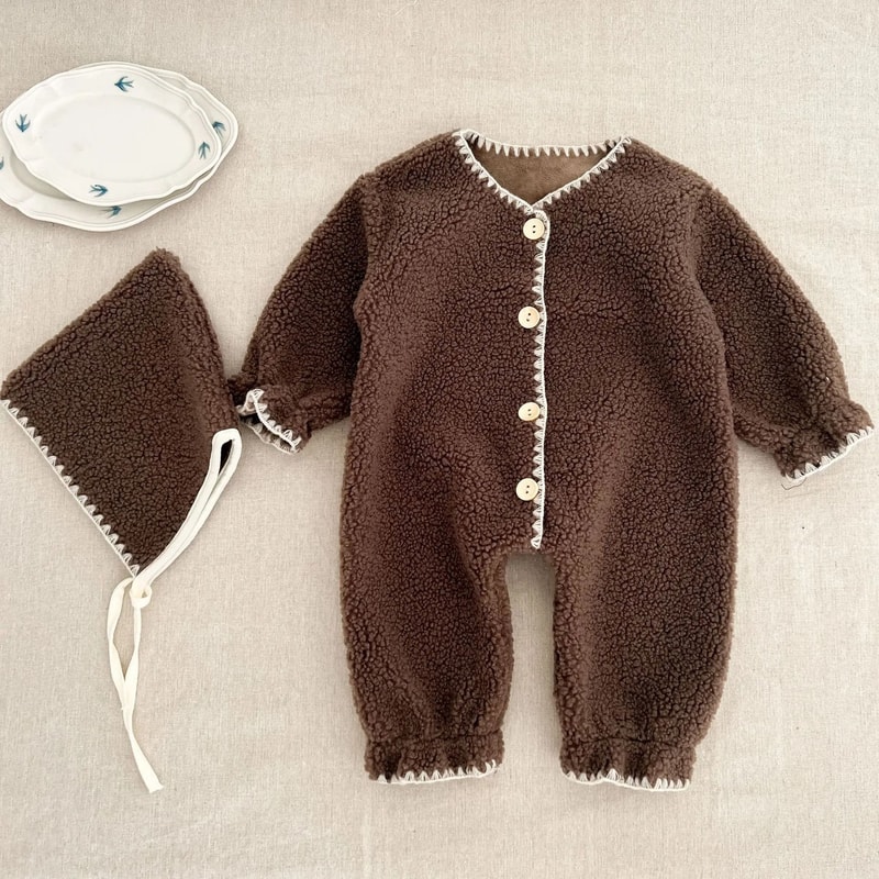 Winter ShellStitch FleeceLined Baby Romper 7