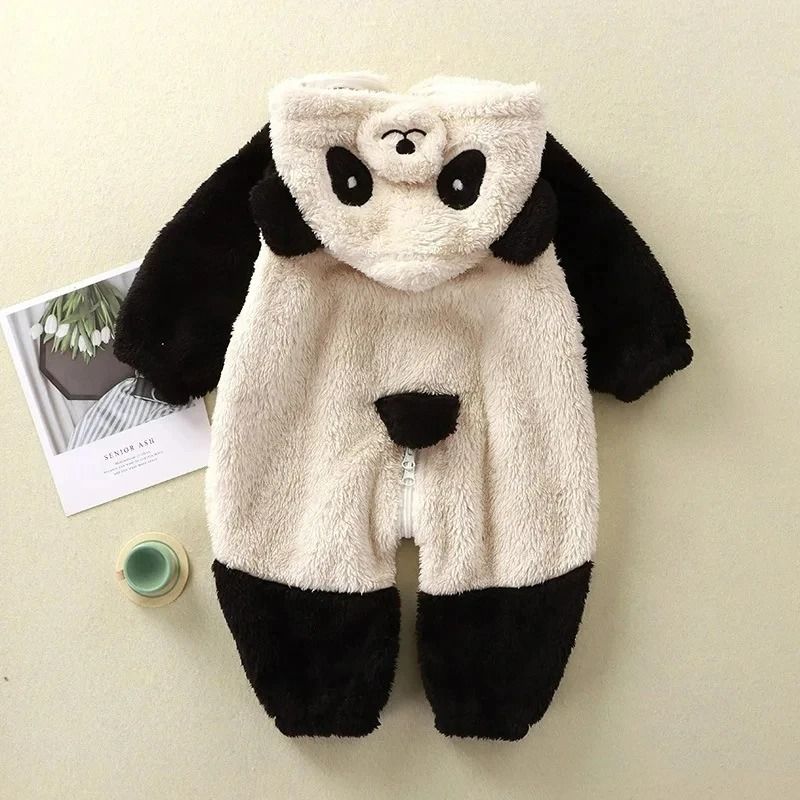 Cartoon Panda Bunny Winter Fleece Romper 2