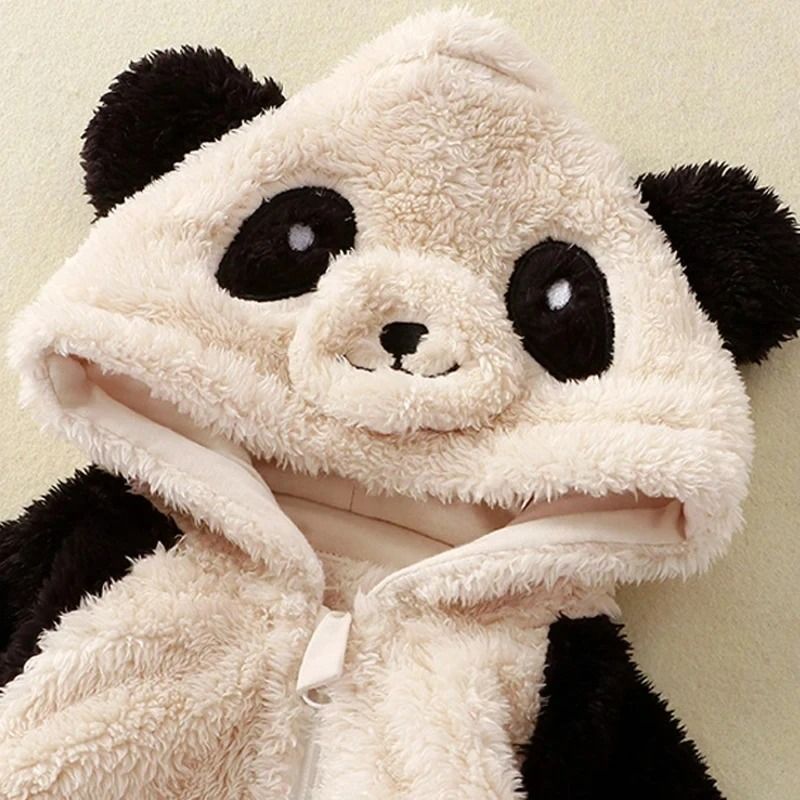 Cartoon Panda Bunny Winter Fleece Romper 4