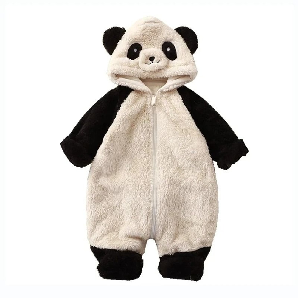 Cartoon Panda Bunny Winter Fleece Romper 6