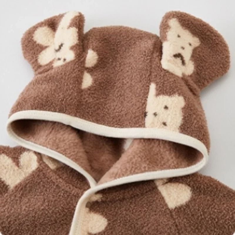 Autumn Winter Cute Animal Print Hooded Romper 1