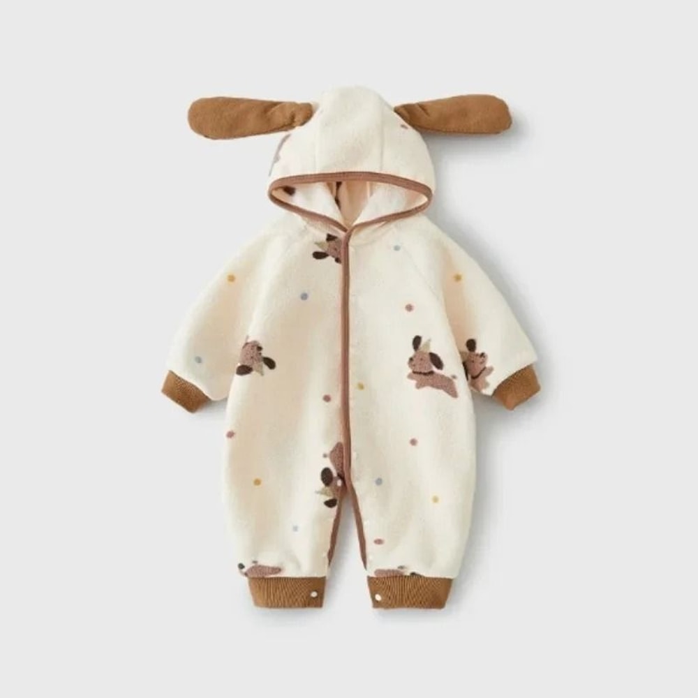 Autumn Winter Cute Animal Print Hooded Romper 7