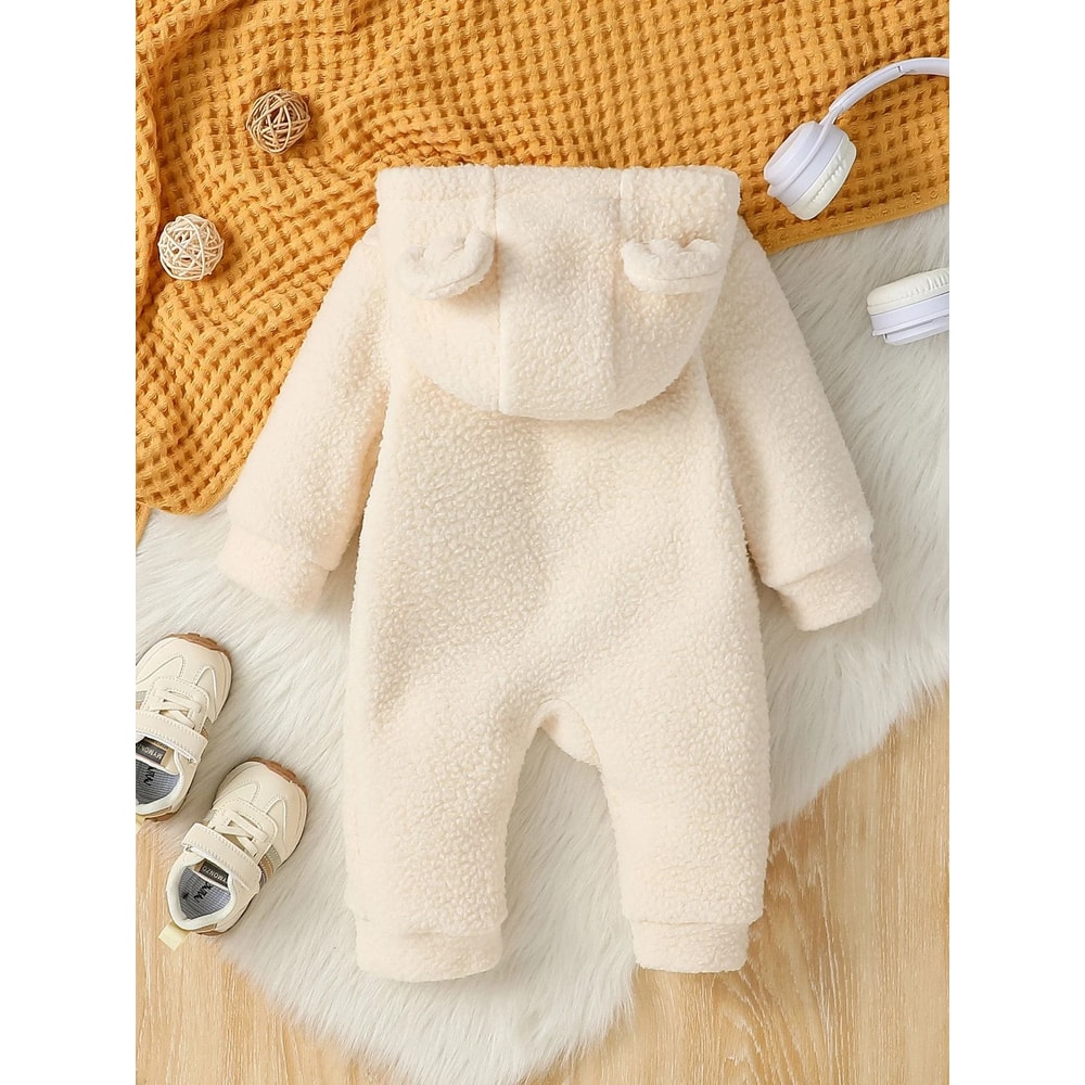 Solid Color Essential Fleece Hooded Romper 1