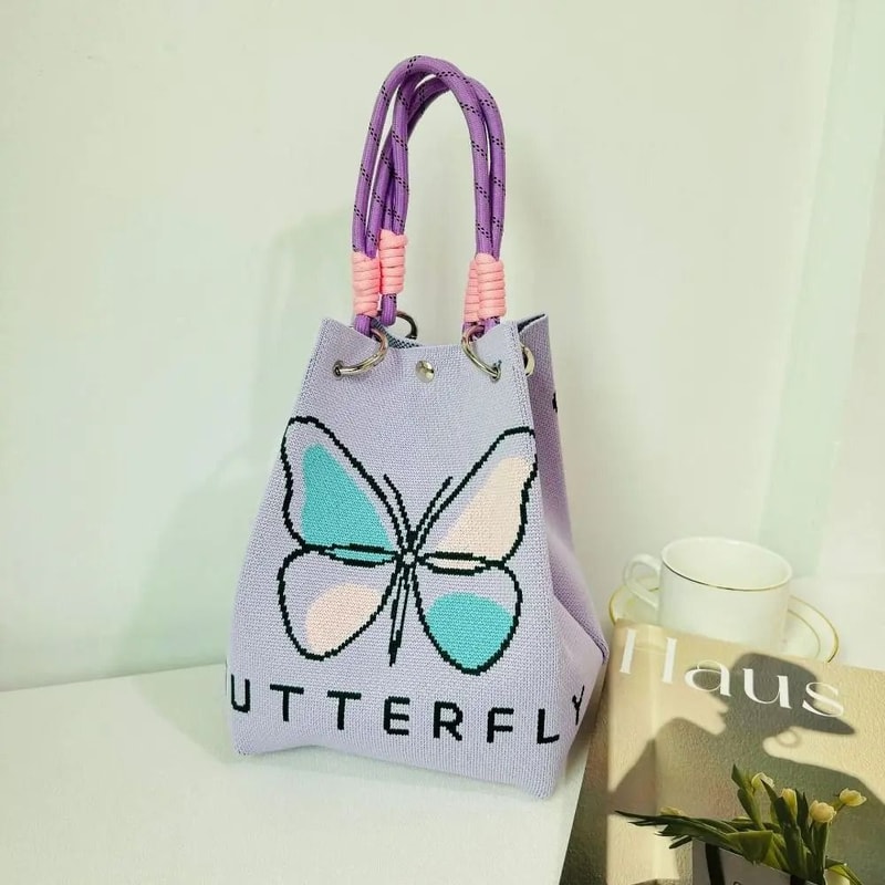 Butterfly Knitted Bucket Handbag 7