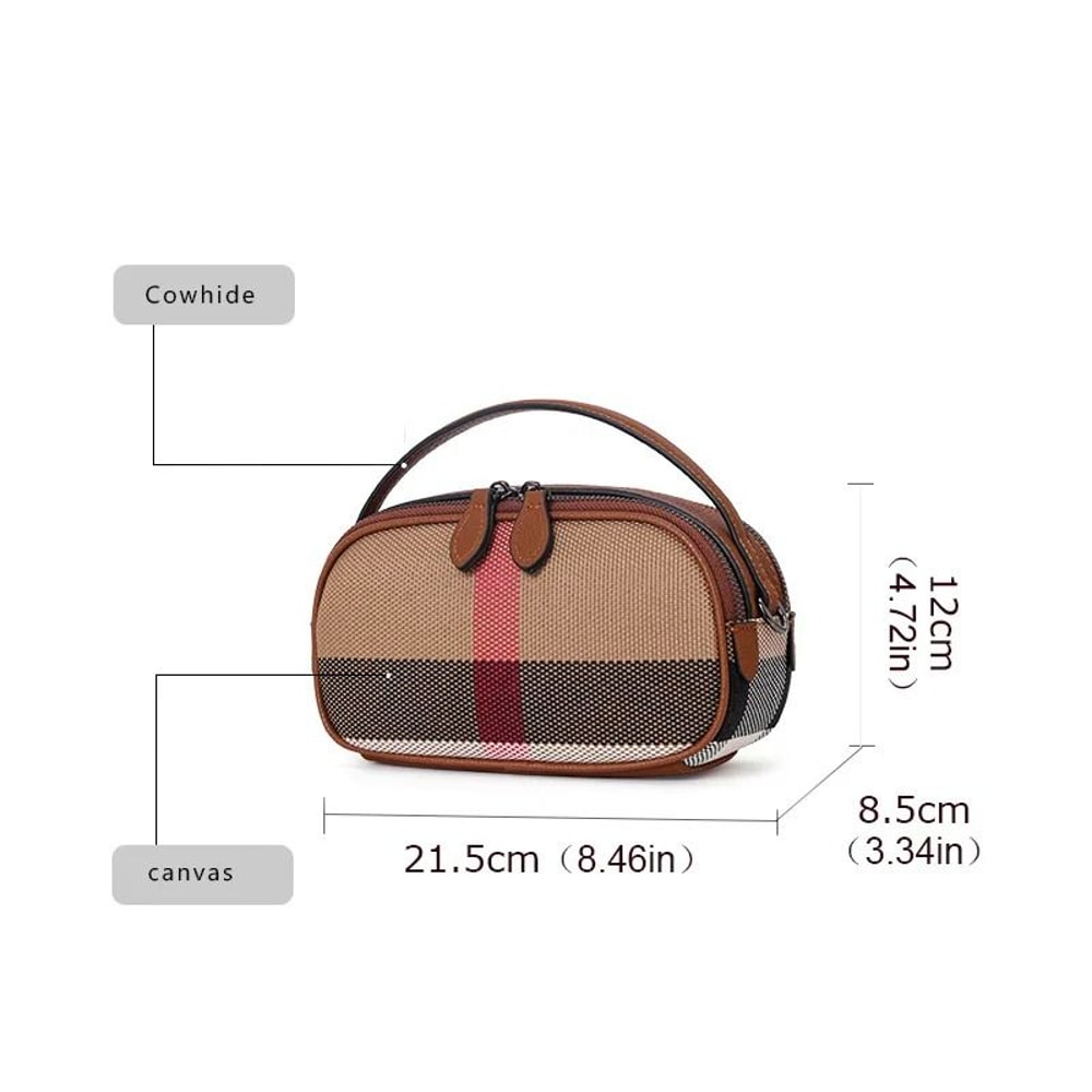 Canvas Cowhide Checkered Round Crossbody Bag 4