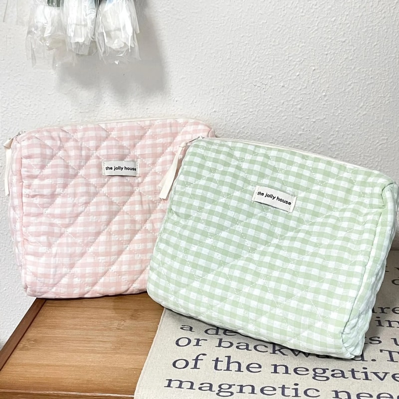 Simple Plaid Large Capacity Cosmetic Pouch 1