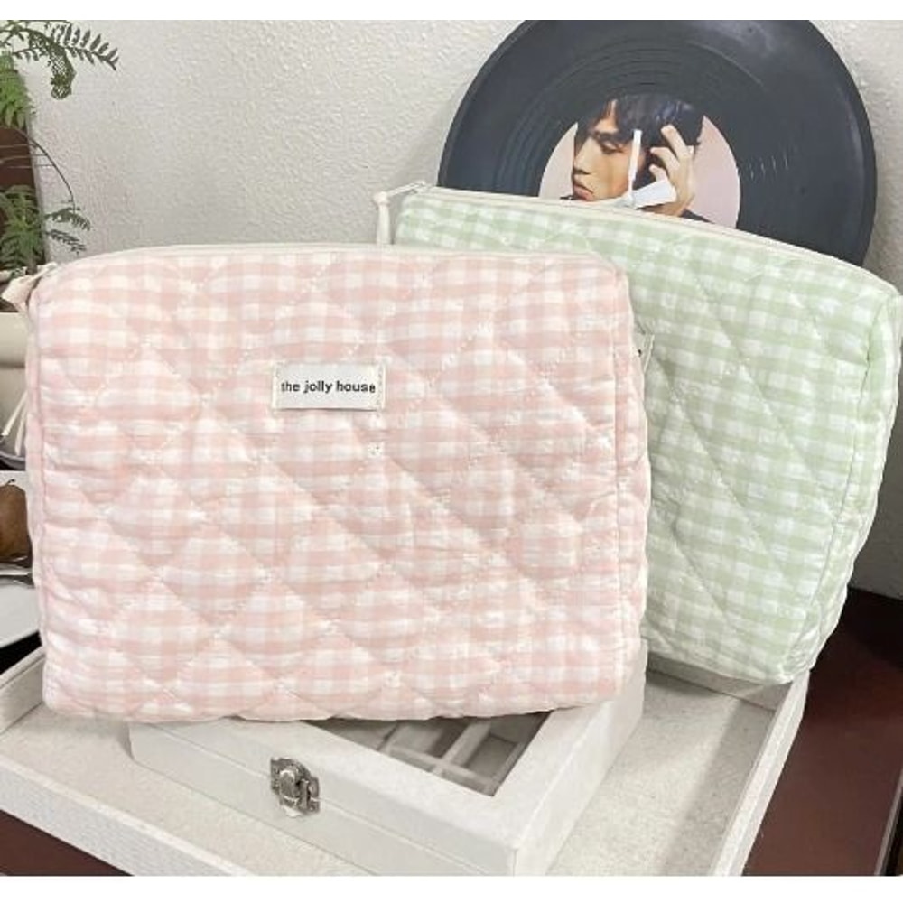 Simple Plaid Large Capacity Cosmetic Pouch 7