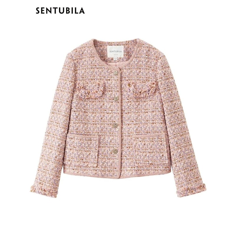 Elegant Textured Tweed Winter Jacket 5