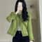 Korean Vintage Green Short Tweed Coat 0
