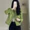 Korean Vintage Green Short Tweed Coat 3