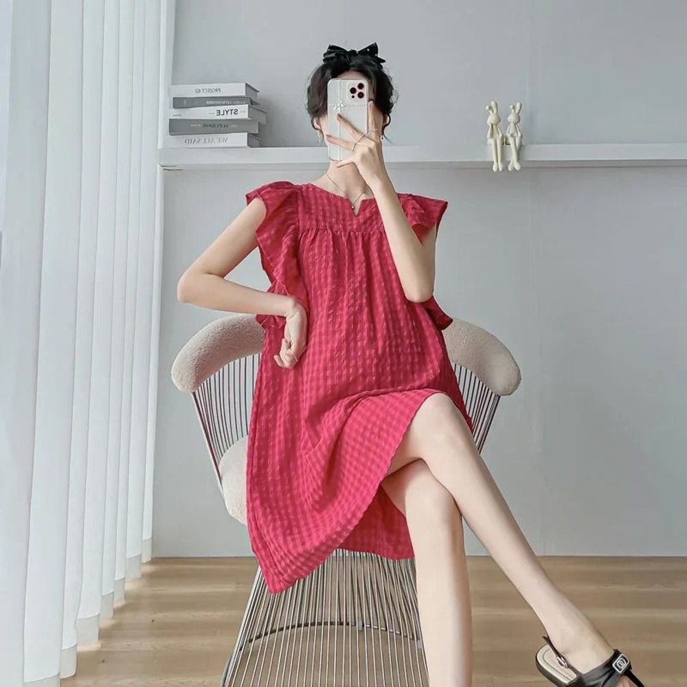 Korean Style Petal Sleeve Maternity Mini Dress 4