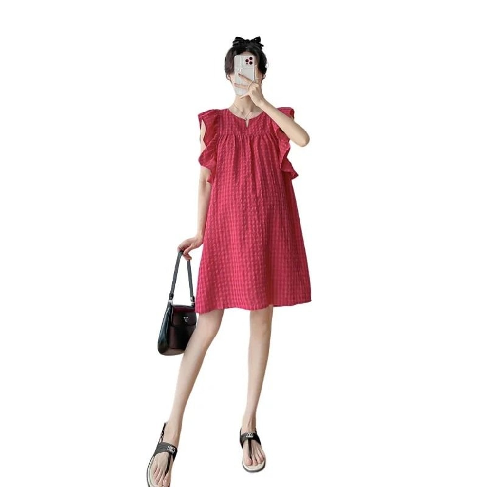 Korean Style Petal Sleeve Maternity Mini Dress 5