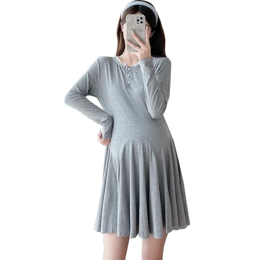 Elegant Korean Style Pleated Lace Maternity Dress 4