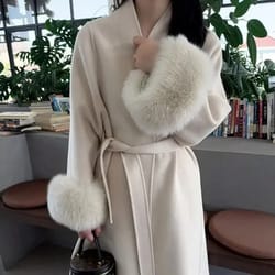 elegant winter warm wool blend trench coat