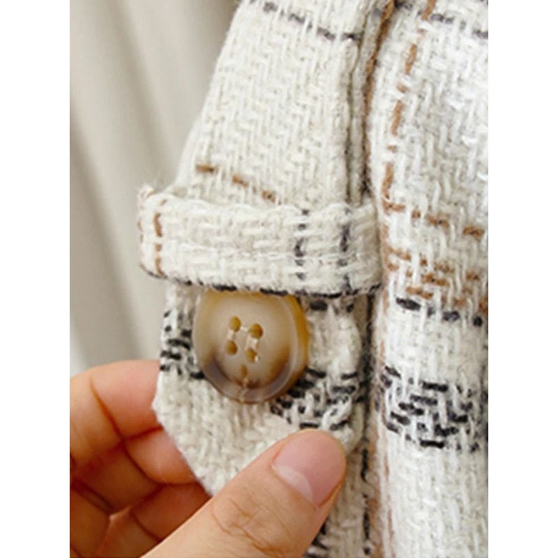 Autumn Winter Long Plaid Wool Blend Trench Coat 5