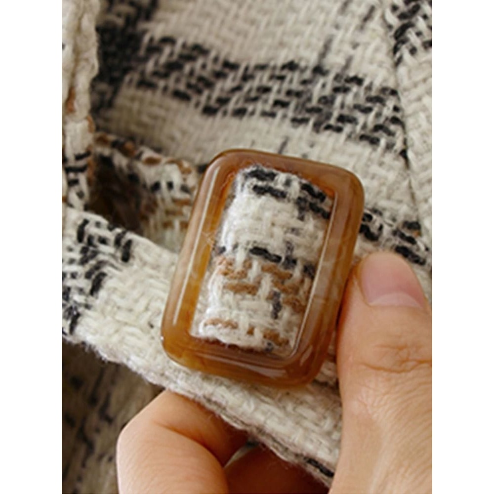 Autumn Winter Long Plaid Wool Blend Trench Coat 6