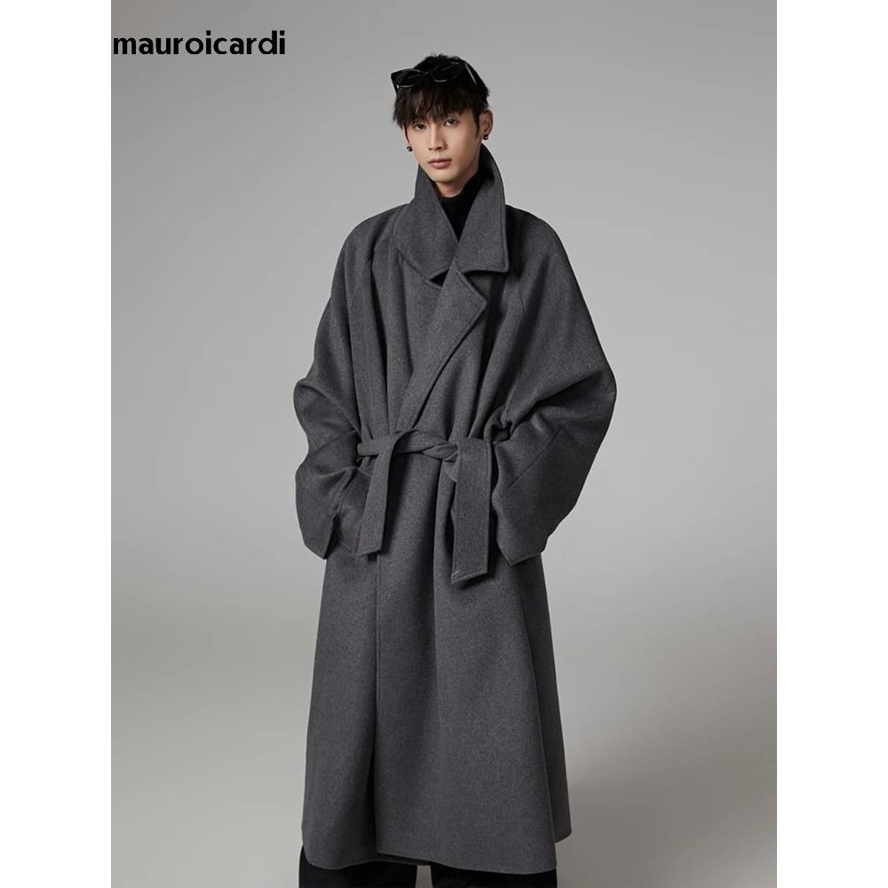 Executive Oversized Extra Long Gray Wool Blend Overcoat 0