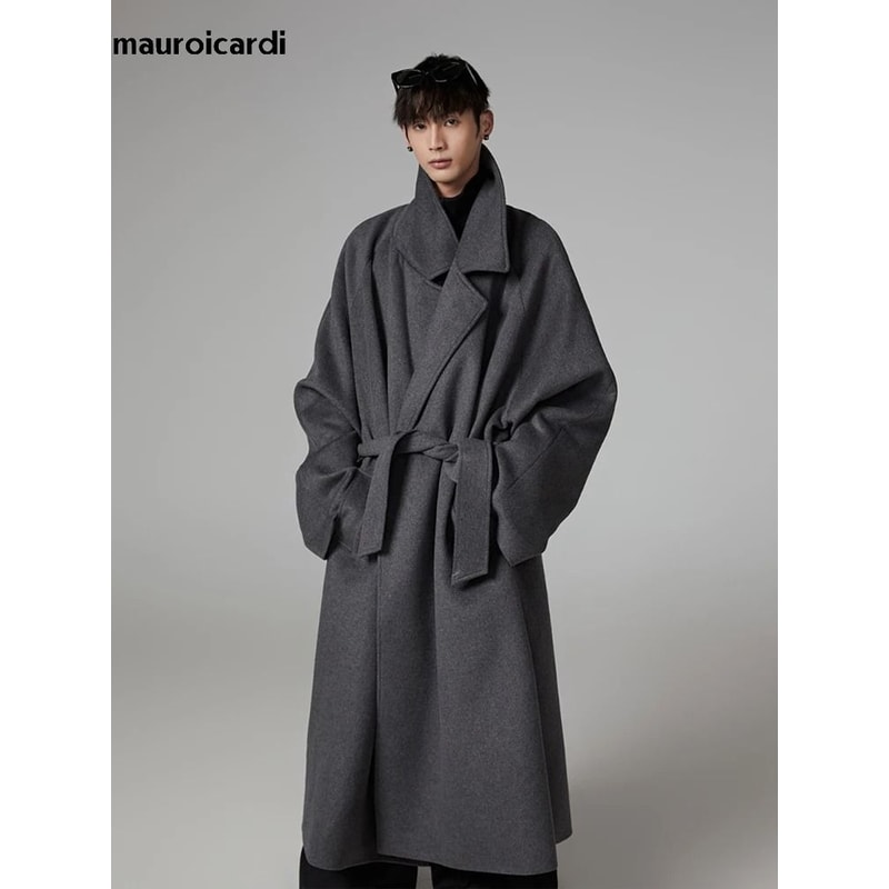 Executive Oversized Extra Long Gray Wool Blend Overcoat 0