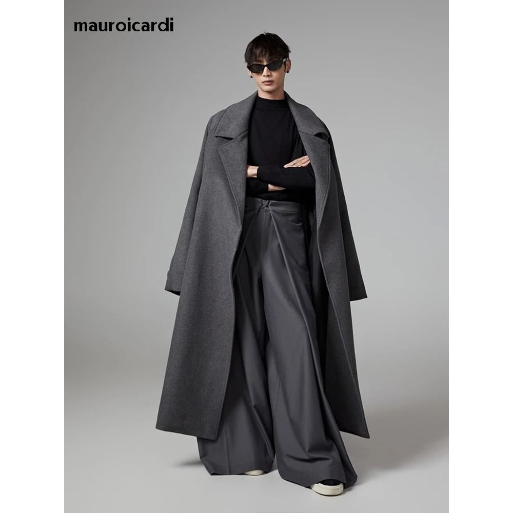 Executive Oversized Extra Long Gray Wool Blend Overcoat 1