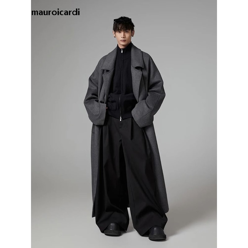 Executive Oversized Extra Long Gray Wool Blend Overcoat 2