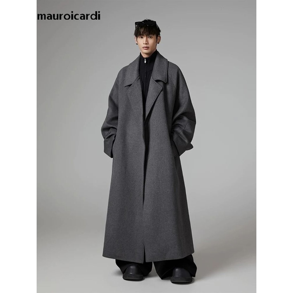 Executive Oversized Extra Long Gray Wool Blend Overcoat 3