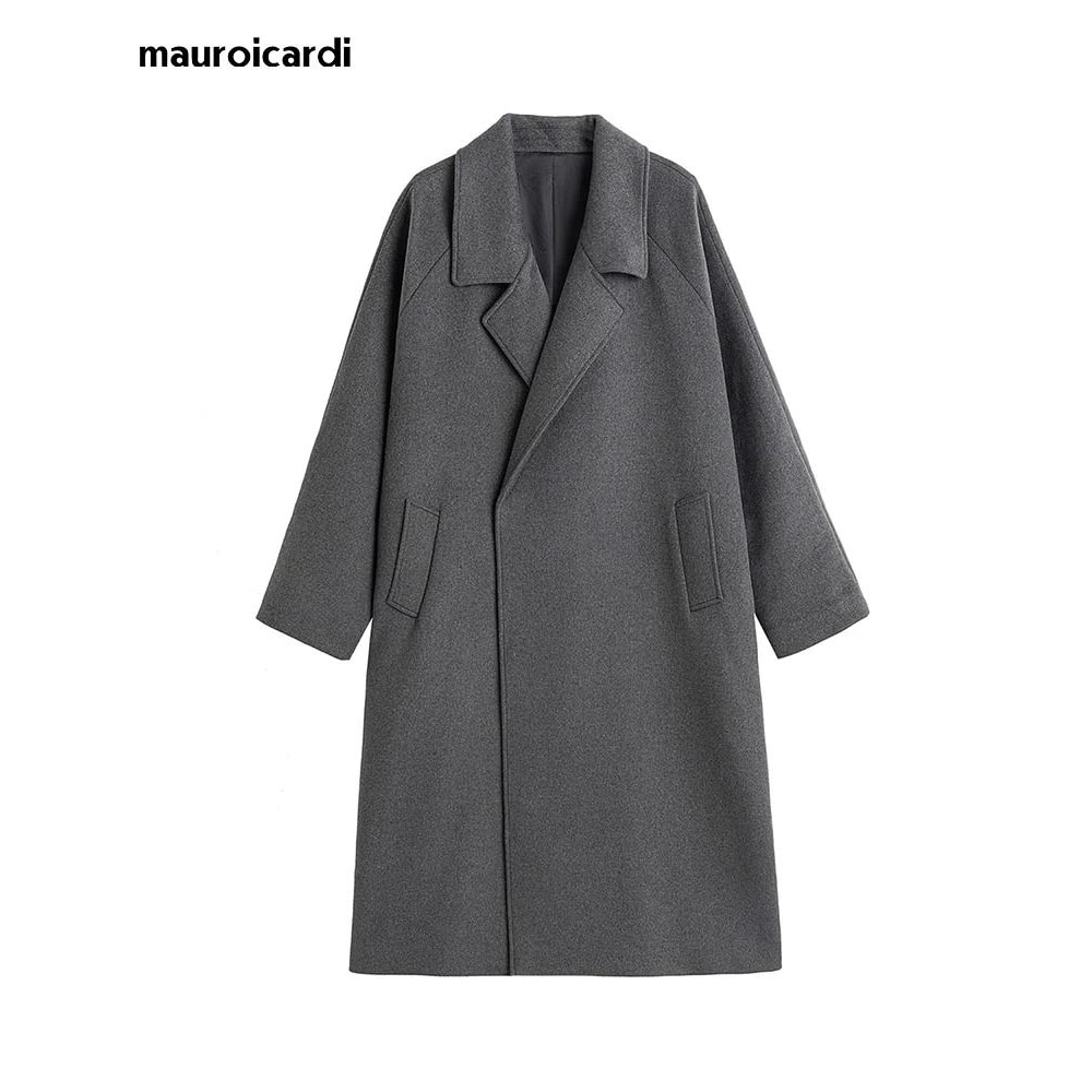 Executive Oversized Extra Long Gray Wool Blend Overcoat 4