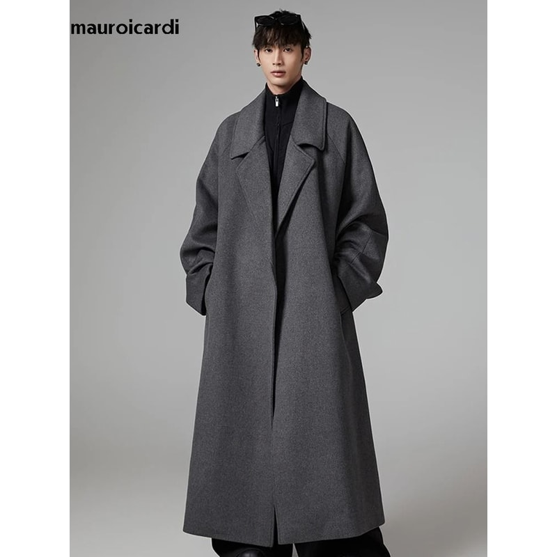 Executive Oversized Extra Long Gray Wool Blend Overcoat 5