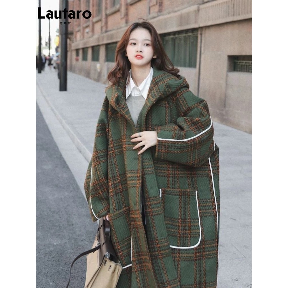 Luxury Runway Oversized Patchwork Plaid Woolen Trench Coat 0