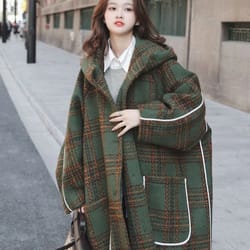 luxury runway oversized patchwork plaid woolen trench coat