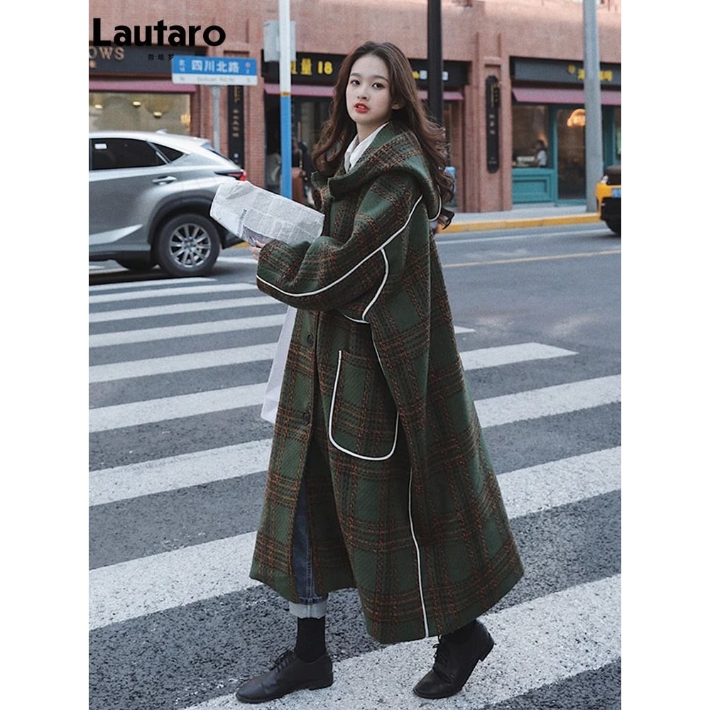 Luxury Runway Oversized Patchwork Plaid Woolen Trench Coat 3