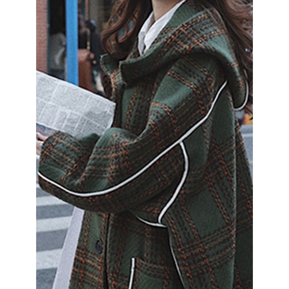 Luxury Runway Oversized Patchwork Plaid Woolen Trench Coat 5