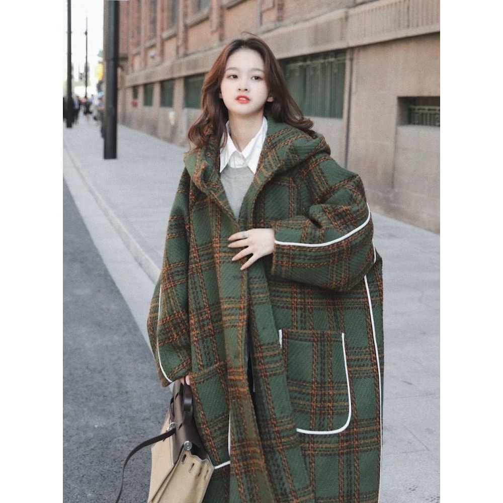 Luxury Runway Oversized Patchwork Plaid Woolen Trench Coat 6