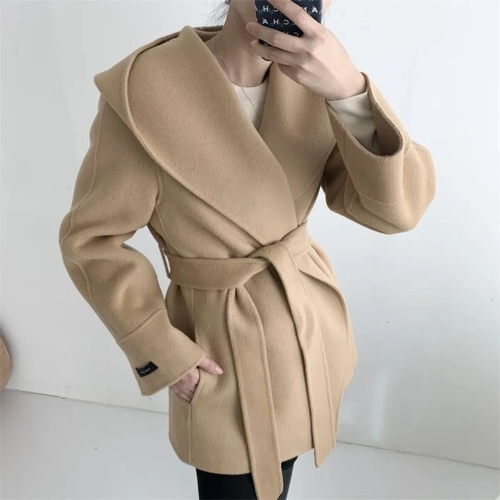 Elegant Hooded LaceUp Woolen Jacket 3