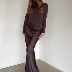 elegant turtleneck satin hollow out maxi dress