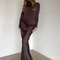 Elegant Turtleneck Satin Hollow Out Maxi Dress 0
