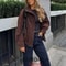 Streetwear Suede Chic Brown Bomber Jacket 0