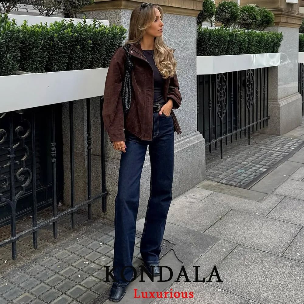 Streetwear Suede Chic Brown Bomber Jacket 1