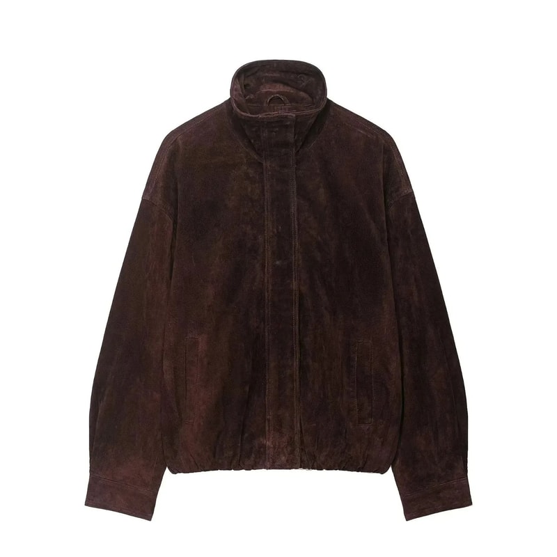 Streetwear Suede Chic Brown Bomber Jacket 3