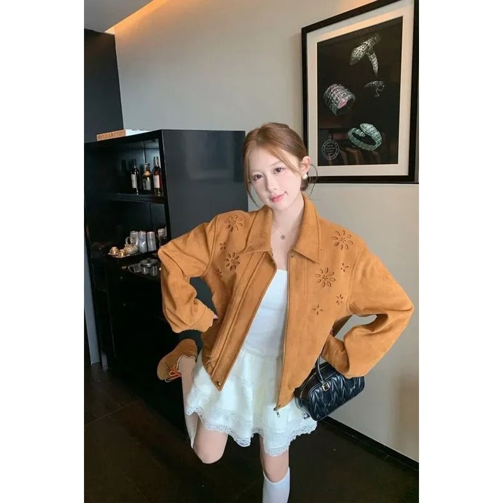 Korean Fashion HollowOut Polo Collar Cardigan 1