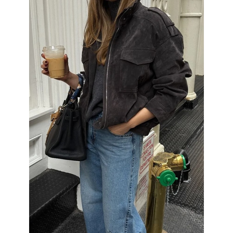 High Street Vintage Khaki Suede Jacket 5