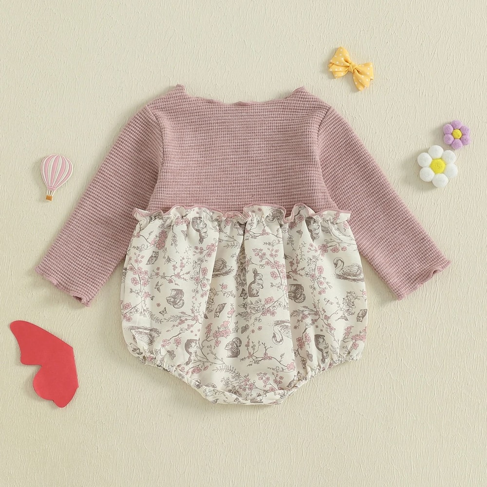 Newborn Baby Girl Floral Patchwork Autumn Romper 3