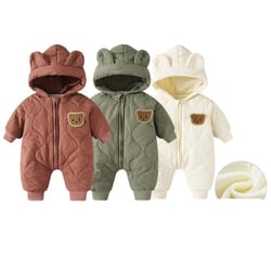 padded fleece cartoon hooded baby romper