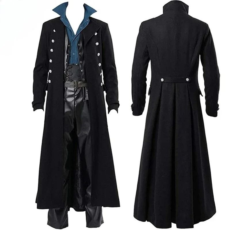 Mens Steampunk Gothic Victorian Long Trench Coat 1