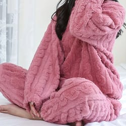 womens winter jacquard plush fleece pajama set