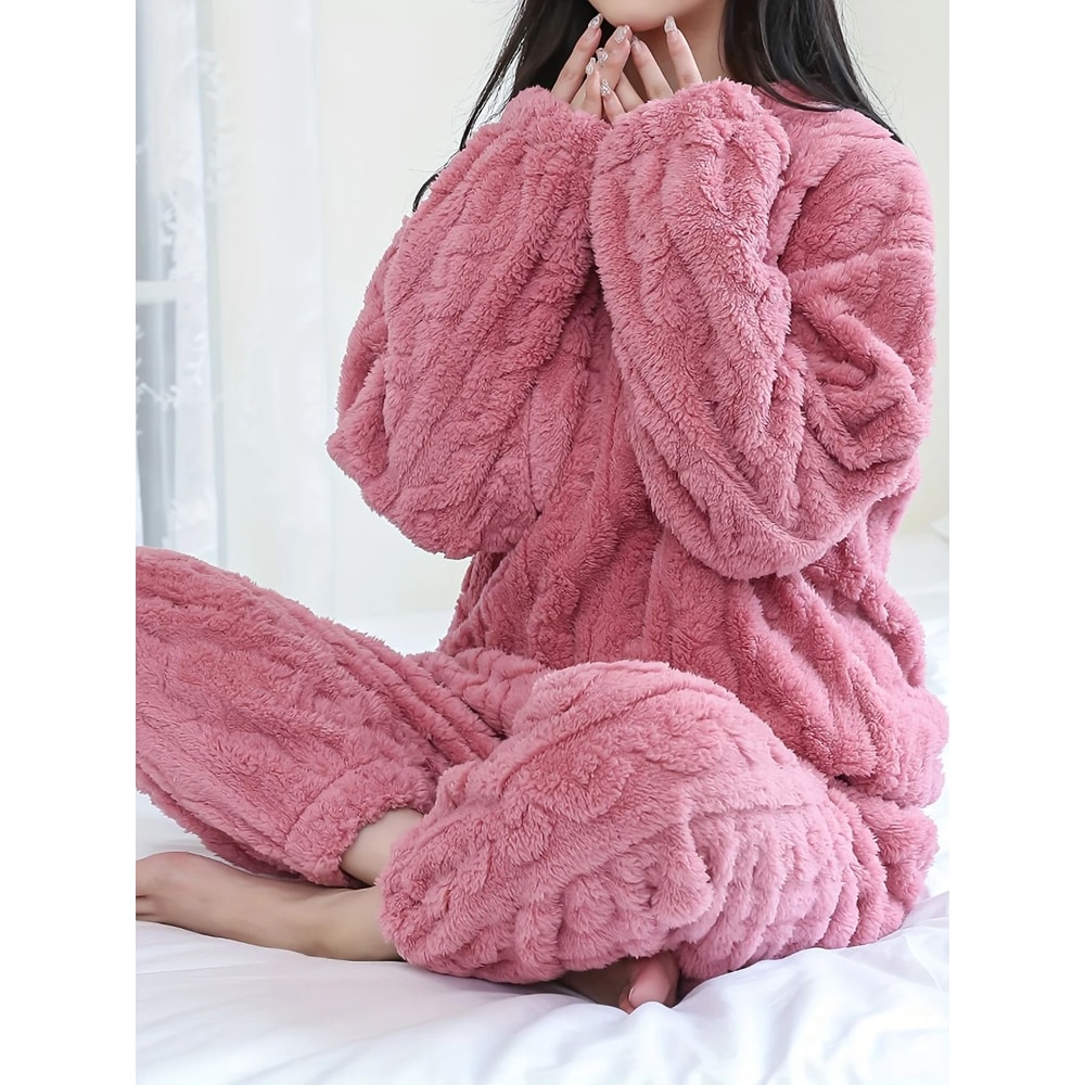 Womens Winter Jacquard Plush Fleece Pajama Set 3