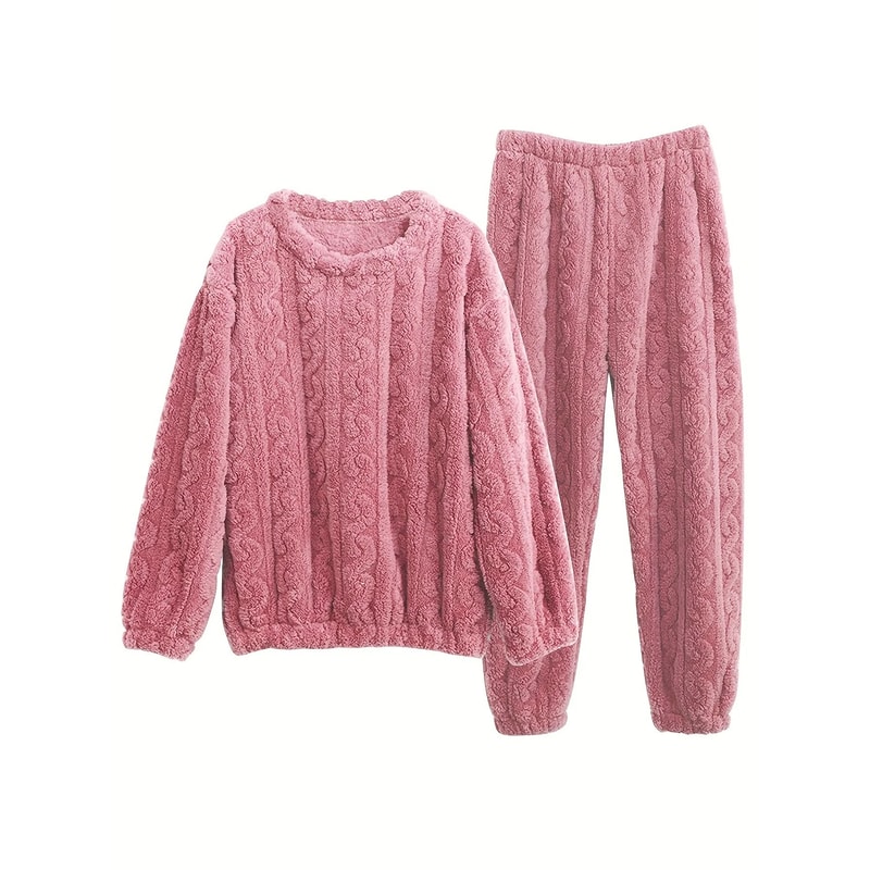 Womens Winter Jacquard Plush Fleece Pajama Set 4