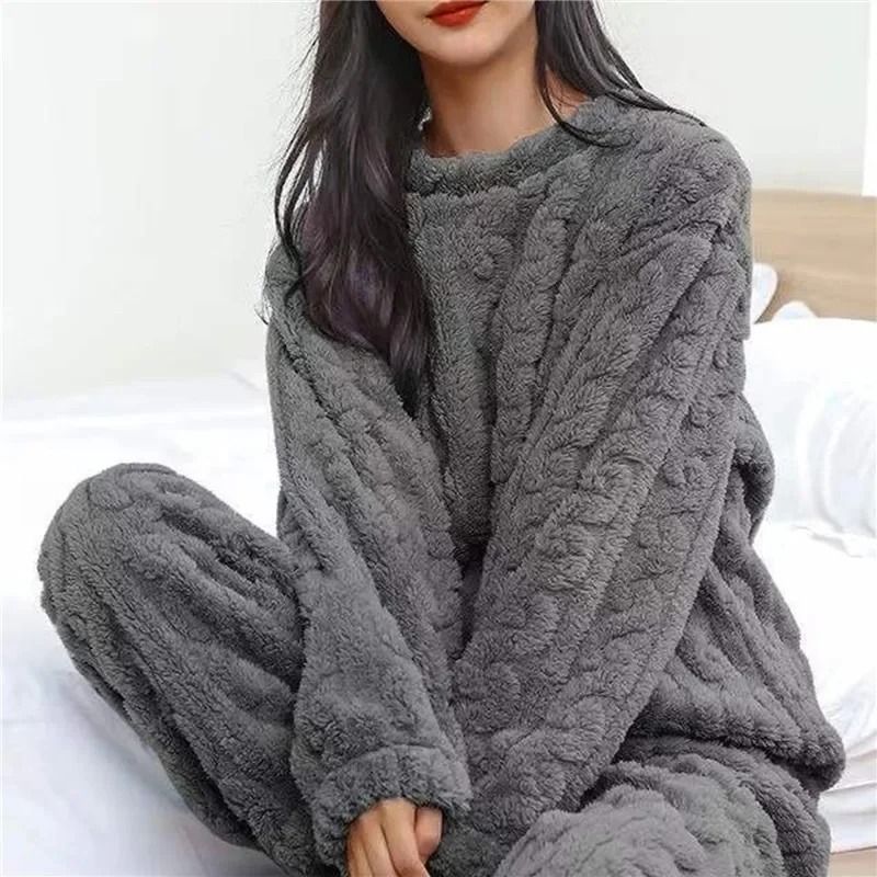 Womens Winter Jacquard Plush Fleece Pajama Set 10