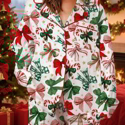 womens festive holiday bow print pajama set