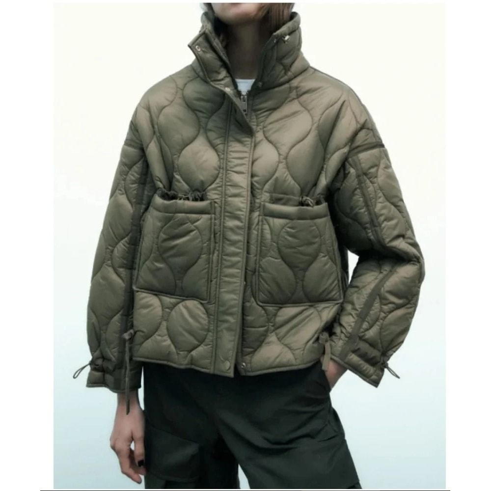 ETJ Womens Quilted Jacket With Adjustable Ties 0