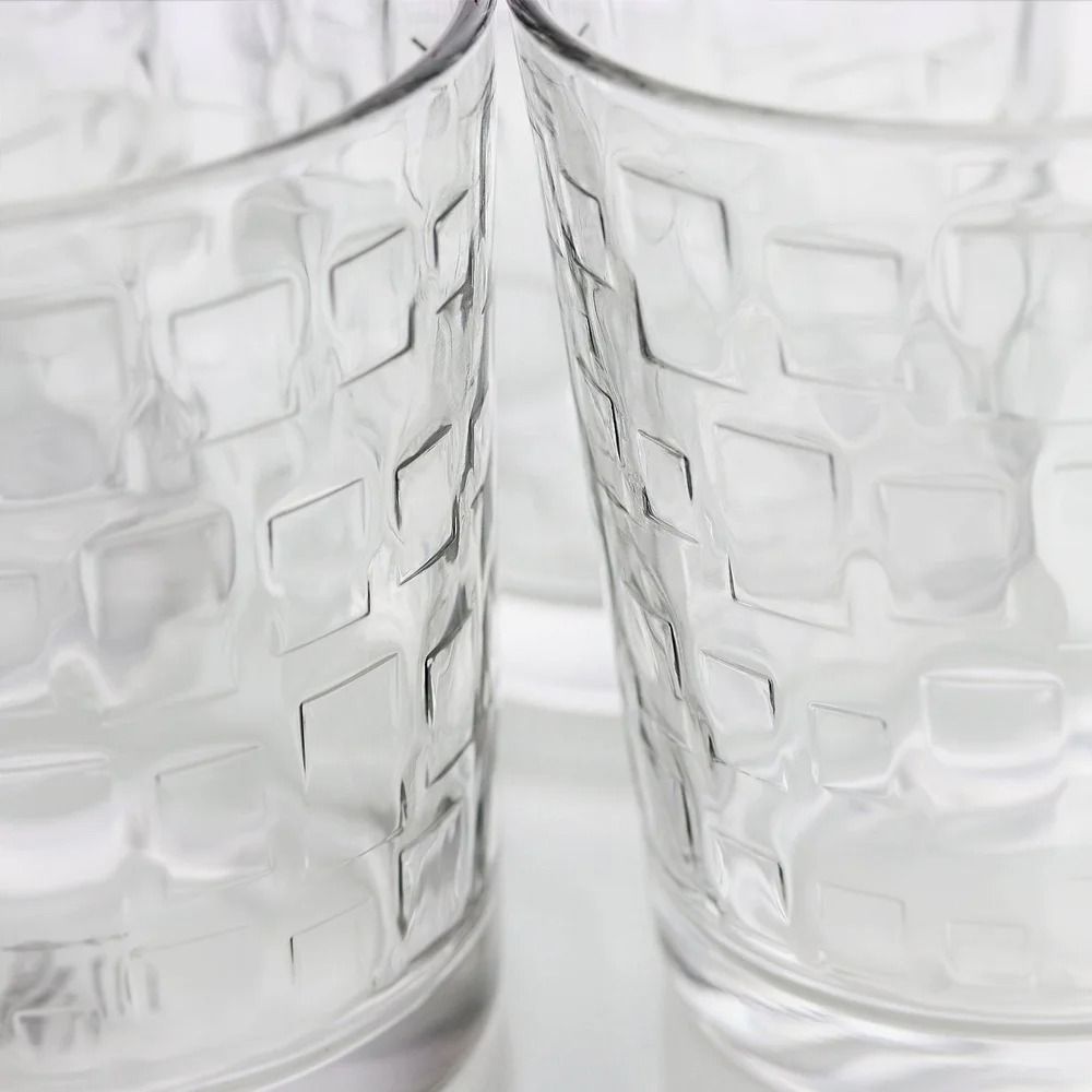 4Piece Embossed Glass Tumbler Set 13 Oz Old Fashioned Glassware 1